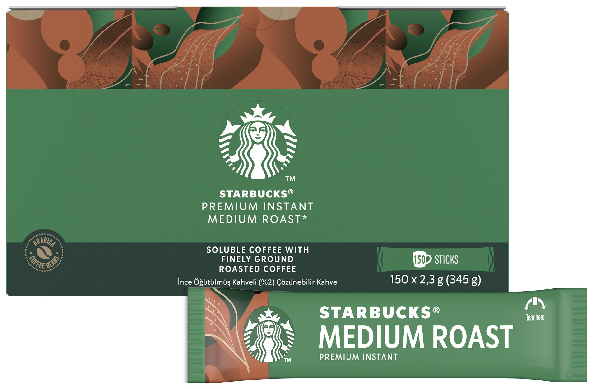 STARBUCKS Premium Instant Kaffee Medium Roast, Löslicher Kaffee aus 100% Arabica, mild und ausgewogen, Vorratspackung, 1er Pack (150 Sticks x 2,3g)