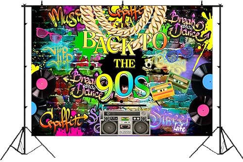 Miniatura 2 de Decoraciones de fiesta de hip hop de los años 90 de 7 x 5 pies, pared de ladrillo de regreso a fondos de los años 90 para fiestas I Love The 90,