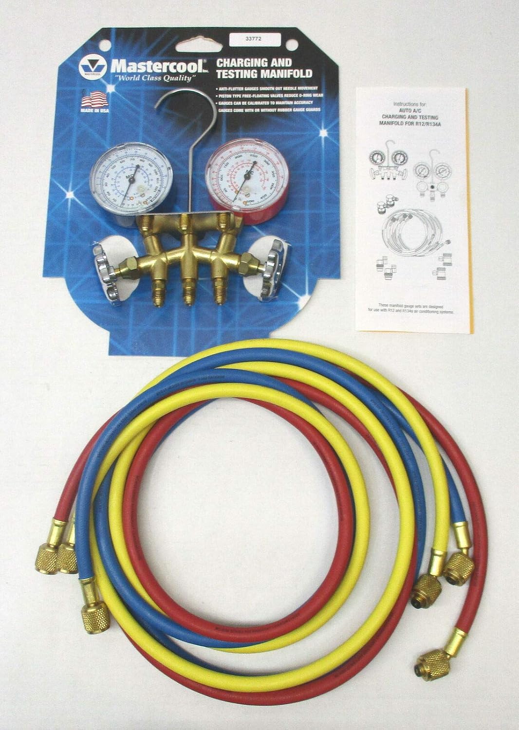 Replacement for fits 33772 Mastercool A/C HVAC Refrigeration Manifold w 72" Charging Hoses R12 R22