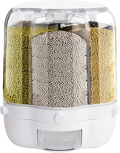 Dispensador de cereales giratorio de 360, salida de arroz con un solo clic, taza de tanque multigrano redonda visible, contenedor de arroz seco,