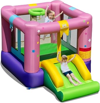 BOUNTECH Inflatable Bounce House, Party Bouncy House for Kids 3-12 Indoor Outdoor w/Jumping Area, Slide, Basketball Game, Toddler Bounce House with Slide for Boys Girls Birthday Backyard Gifts