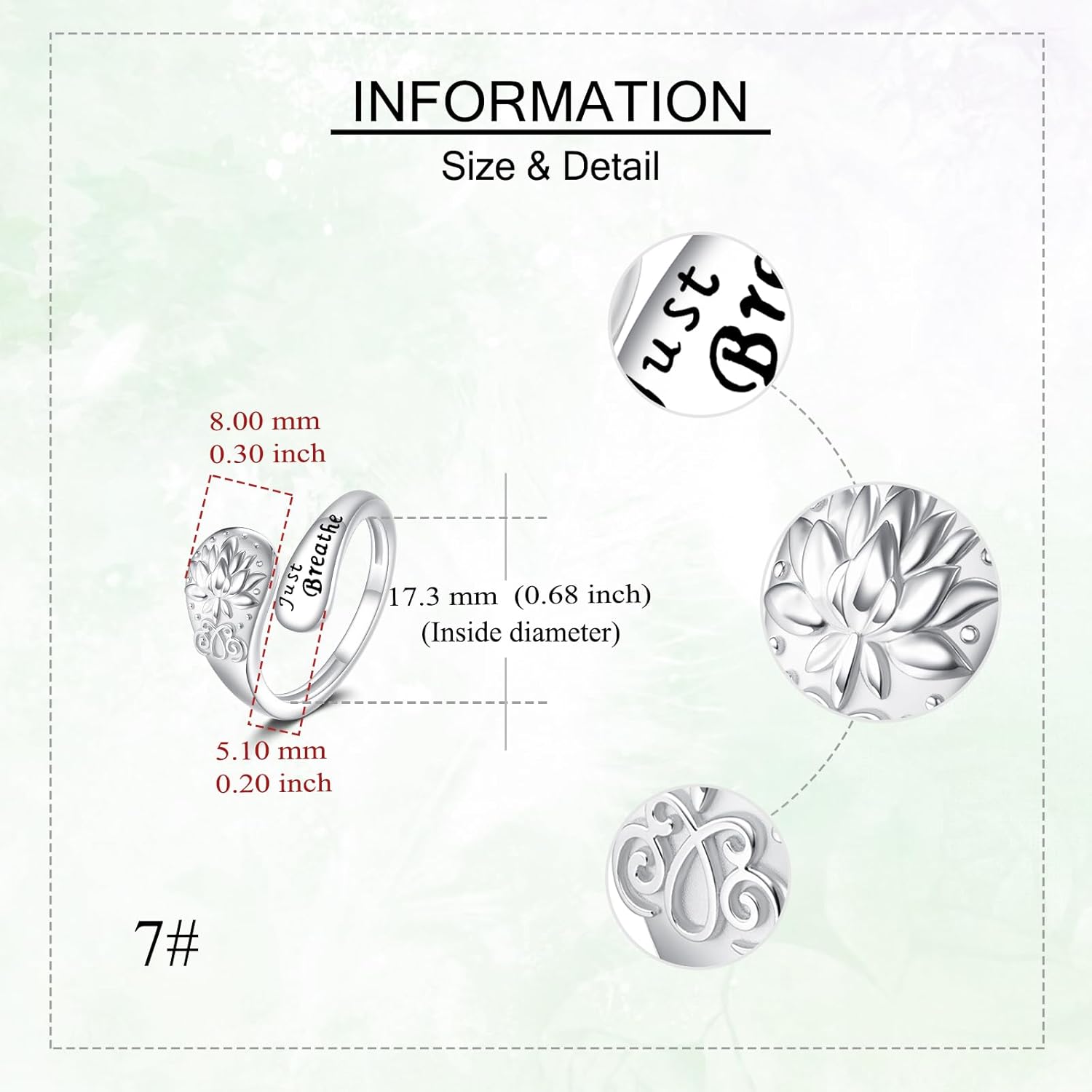 Just Breathe Ring 925 Sterling Silver Lotus Just Breathe Thumb Adjustable Hope Rings Inspirational Jewelry Gifts for Women - Image 5