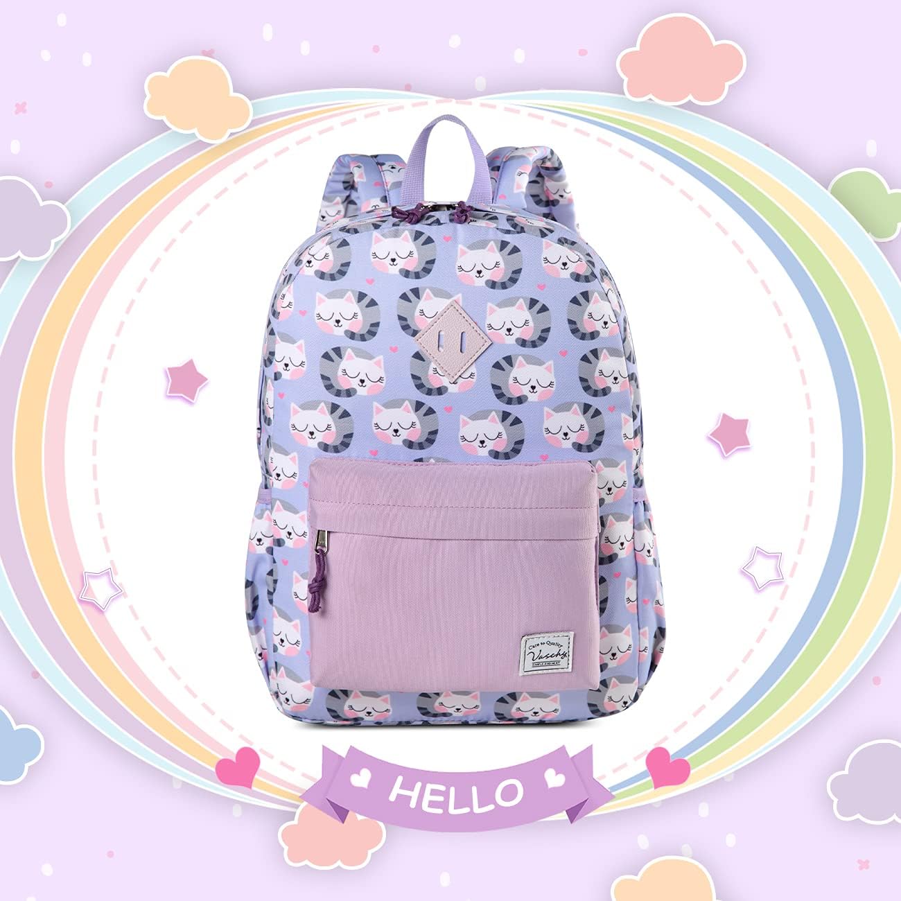 VASCHY Kids Backpack for Girls, Cute Cats Lightweight Backpack for Toddlers Daycare Preschool Little Girls Lavander - Image 7