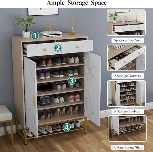 Miniatura 5 de Auromie Armario de almacenamiento de zapatos con puertas, organizador de zapatos con cajones, zapatero de entrada con estantes ajustables, zapatero