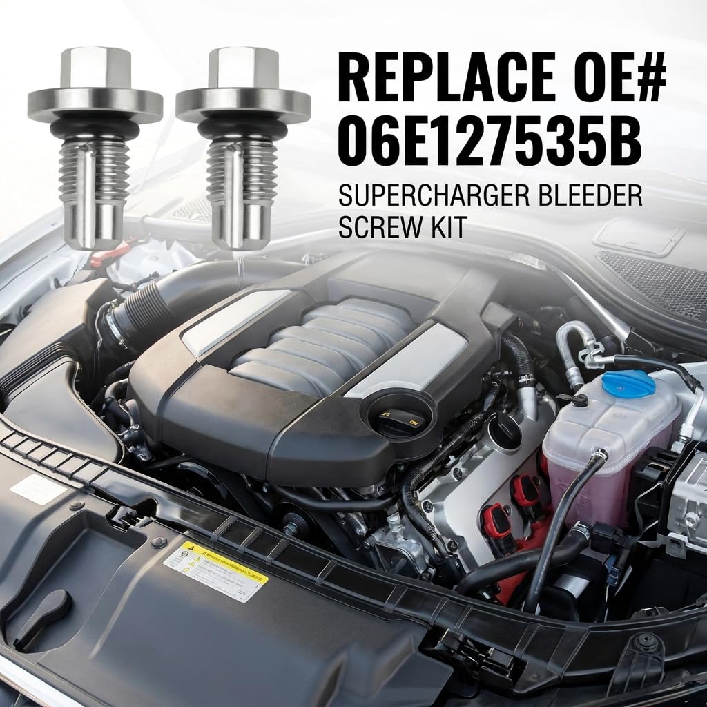 2PCS Stainless Steel Supercharger Bleeder Screw Kit Compatible with Audi A6 A7 A8 Q5 S4 S5 SQ5 & Touareg Hybrid 3.0L Supercharged V6, Replaces 06E 127 535B
