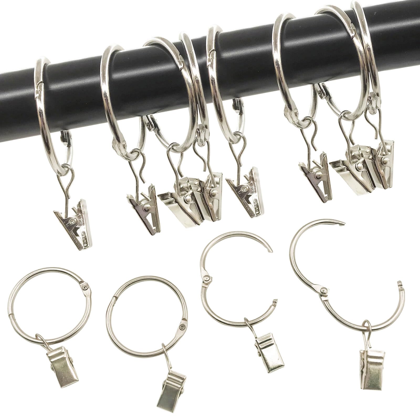 7 Anelli Per Tende Con Clip In Metallo | Ganci Antiruggine Nichel Spazzolato Opaco, Diametro Interno 3,5 Cm, Portata 1,36 Kg