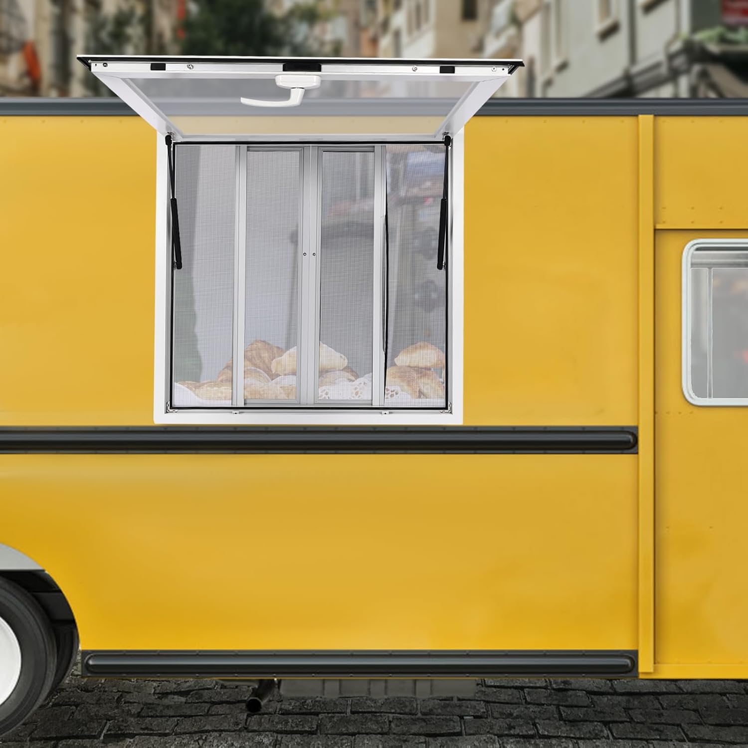 Food Truck Service Window Concession Stand Serving Window for Food Trailer Trailer Windows Concession Windows Door with Drag Hook (36x36Inch(With screen, awning and drag hook))