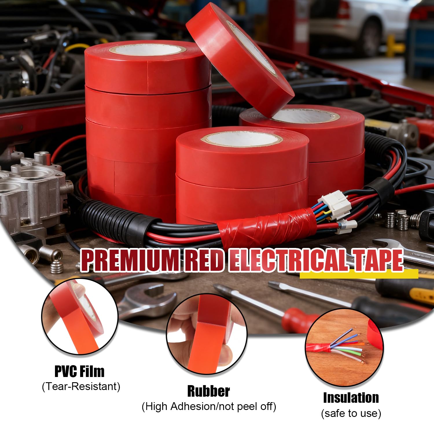 12-Pack Red Electrical Tape,3/4 in x 66ft,Vinyl Insulation Tape,PVC Electric Tape for Wire Insulation,Bundling,General Home Vehicle Auto Car Wiring,High Temperature Resistant