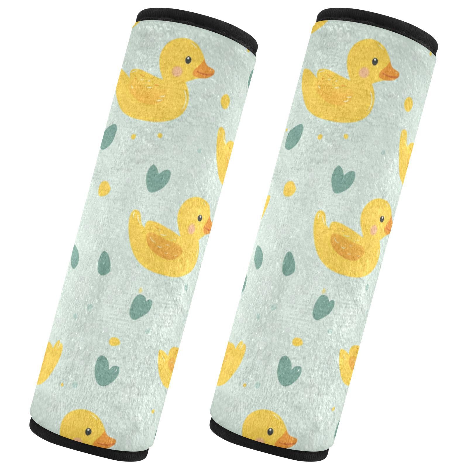 Seat Belt Covers 2 Pack Yellow Duck Car Seat Strap Covers Super Soft Green Heart Car Seat Neck Cover for Boys Girls Adults Babies S