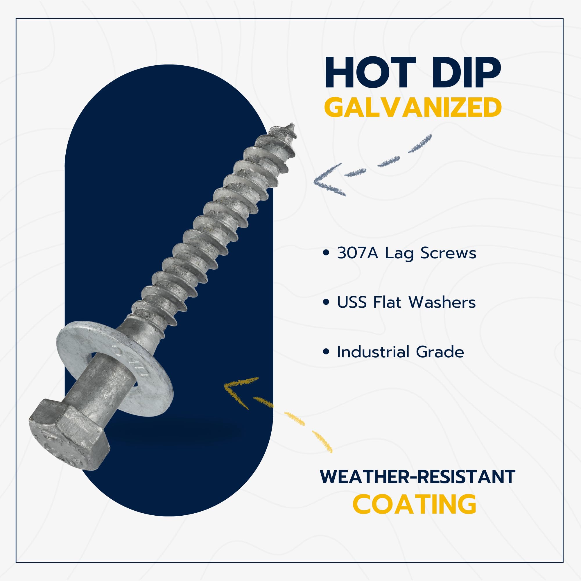 Hot Dip Galvanized Lag Screw Kit - 50 Screws & Washers -3 Hot Dip Galvanized Lag Screw Kit - 50 Screws & Washers -3