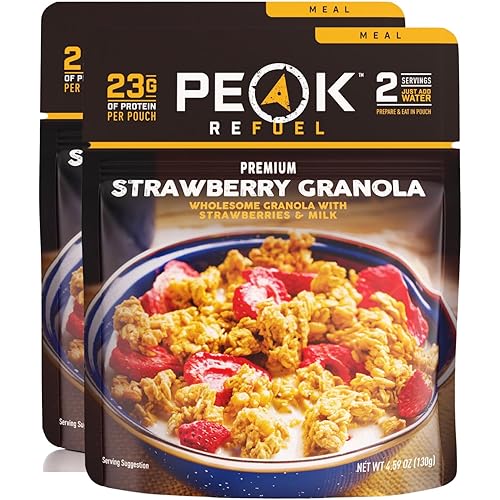 Peak Refuel Strawberry Granola 2-Pack | Freeze Dried Backpacking, Camping & Emergency Prep Food | 2 Servings Pouches