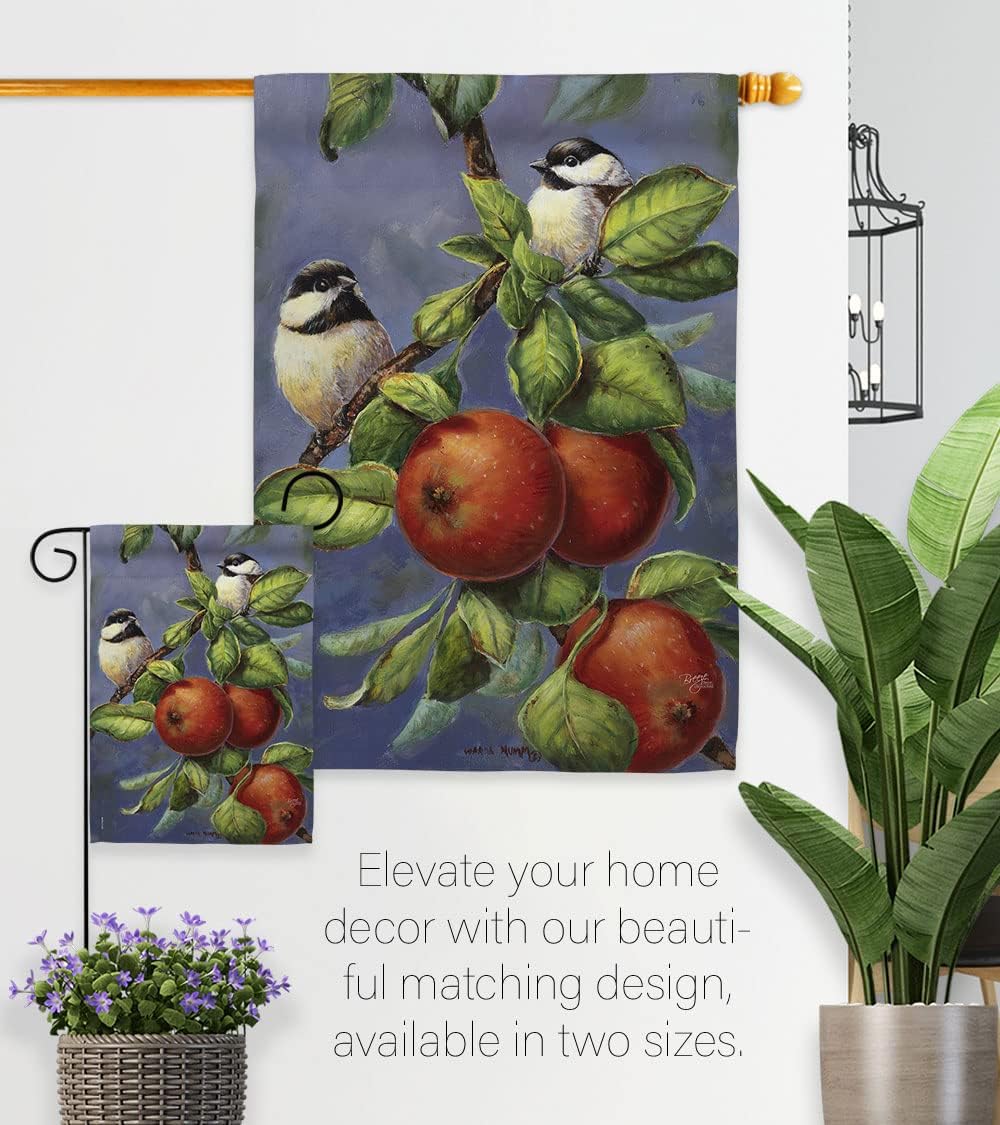 Breeze Decor - Chickadees & Apples Garden Friends - Everyday Impressions Decorative Vertical House Flag 28" x 40" Printed in USA