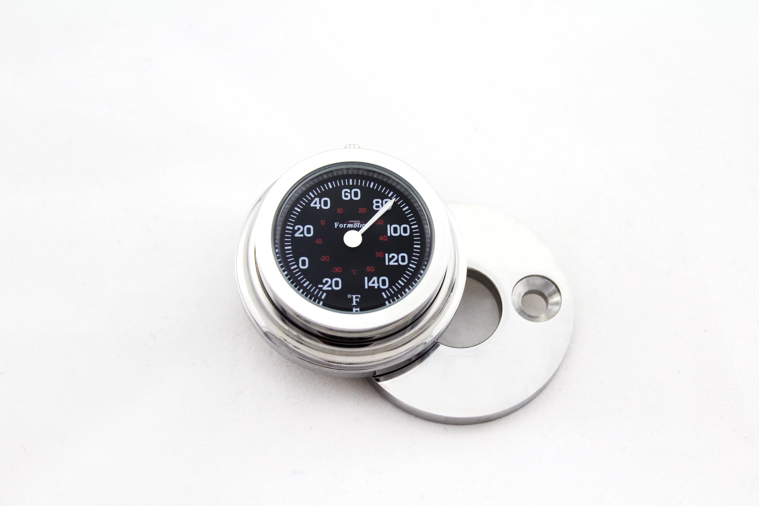 RKC-30721 Black Face Round Fork Lock Cover Thermometer for Harley-Davidson Road King