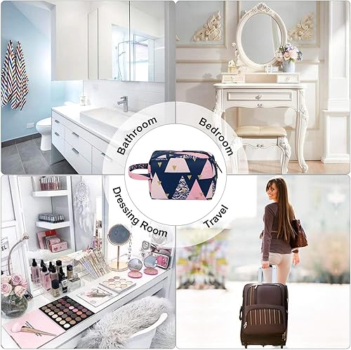 Miniatura 6 de HUA ANGEL Bolsa de maquillaje de viaje, bolsas de cosméticos de gran capacidad para mujeres, bolsa portátil impermeable con asa, Triangle Pattern