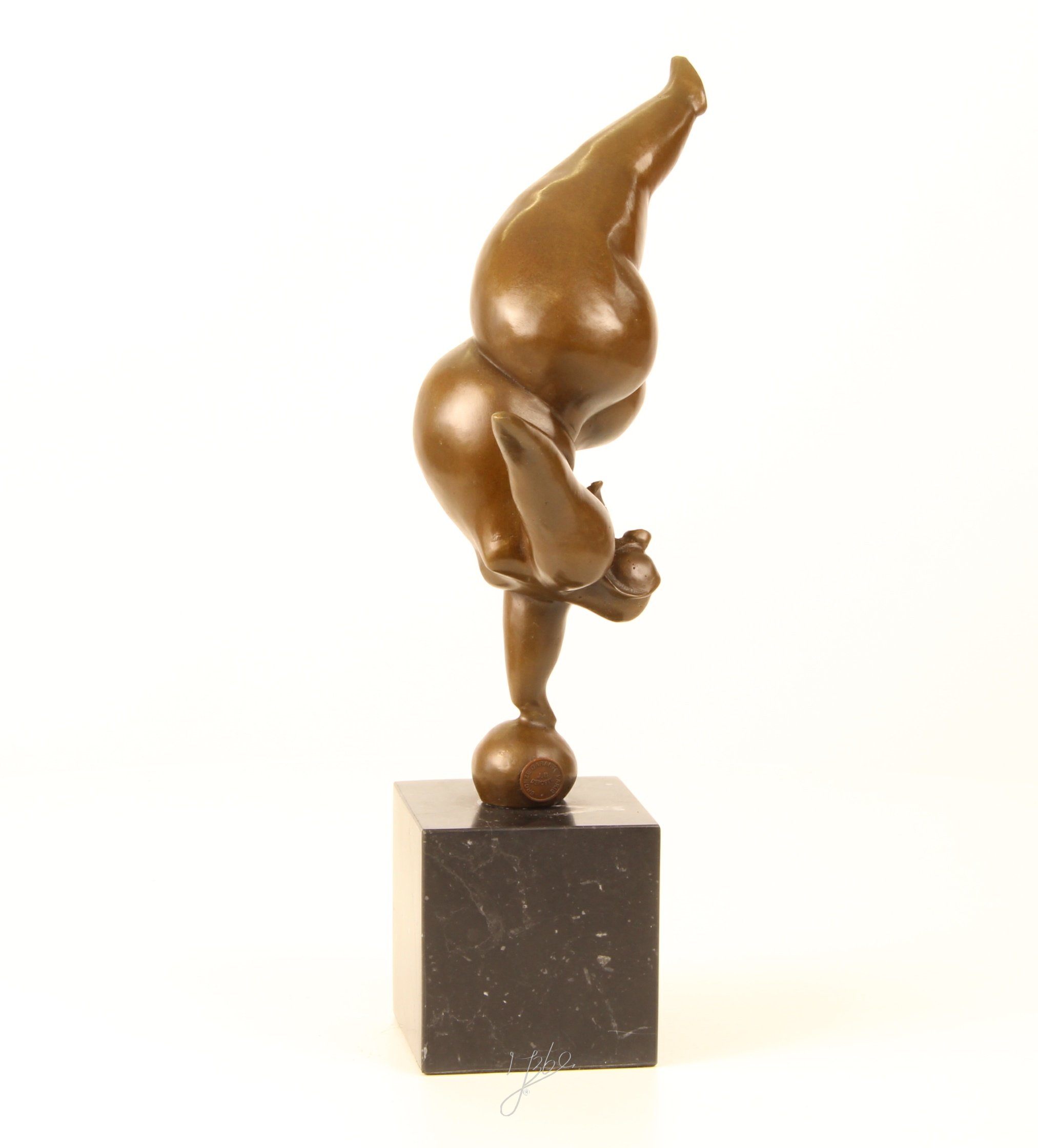 Bronzefigur Figur Skulptur Motiv: Frau Macht Handstand auf Marmorsockel modern abstrakt Höhe 34 cm