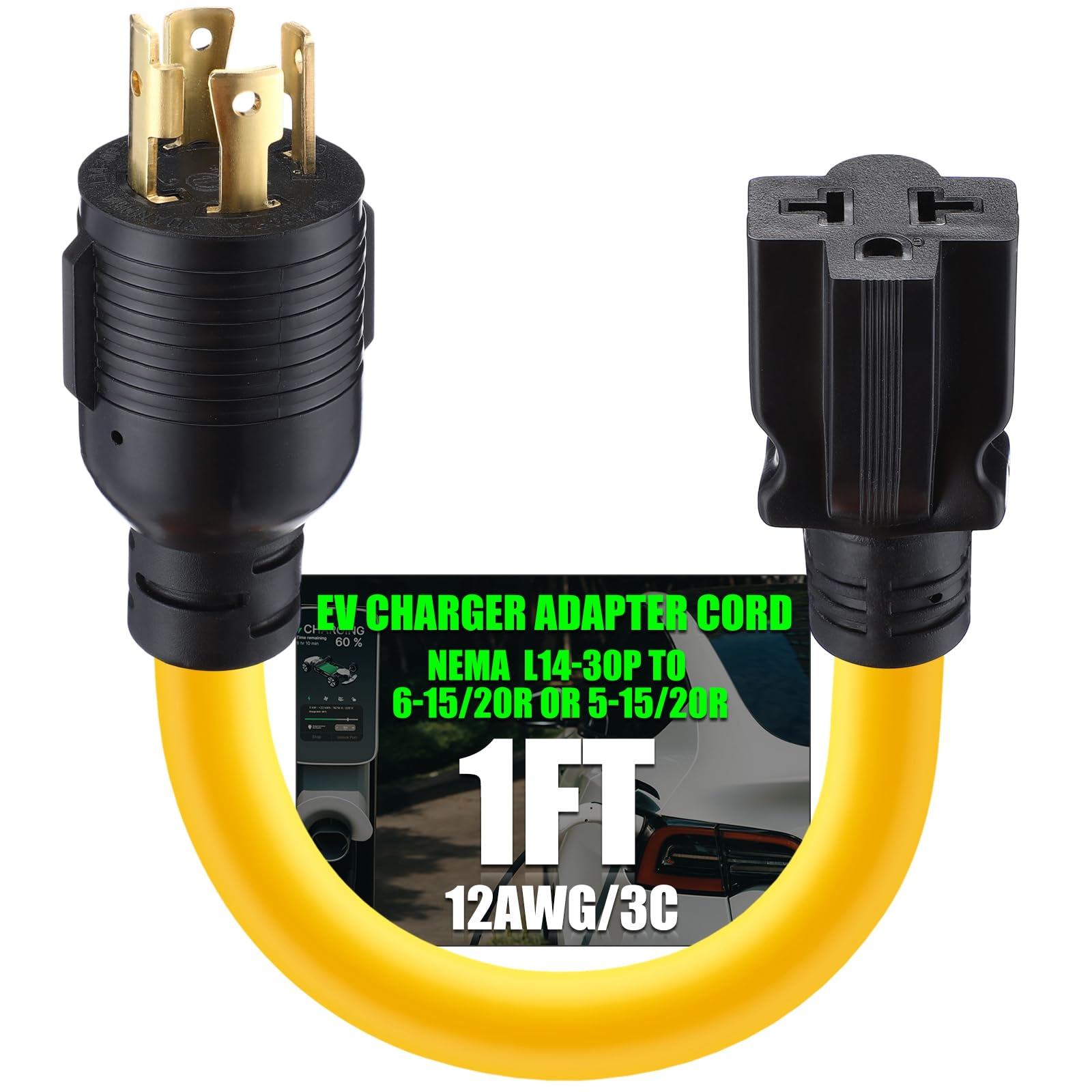 Tellegloww 30A to 15/20A Generator Adapter Cord Compatible with NEMA L14-30P Male to 5-15R/5-20R or 6-15/6-20R Female, 30A 4 Prong Locking Generator