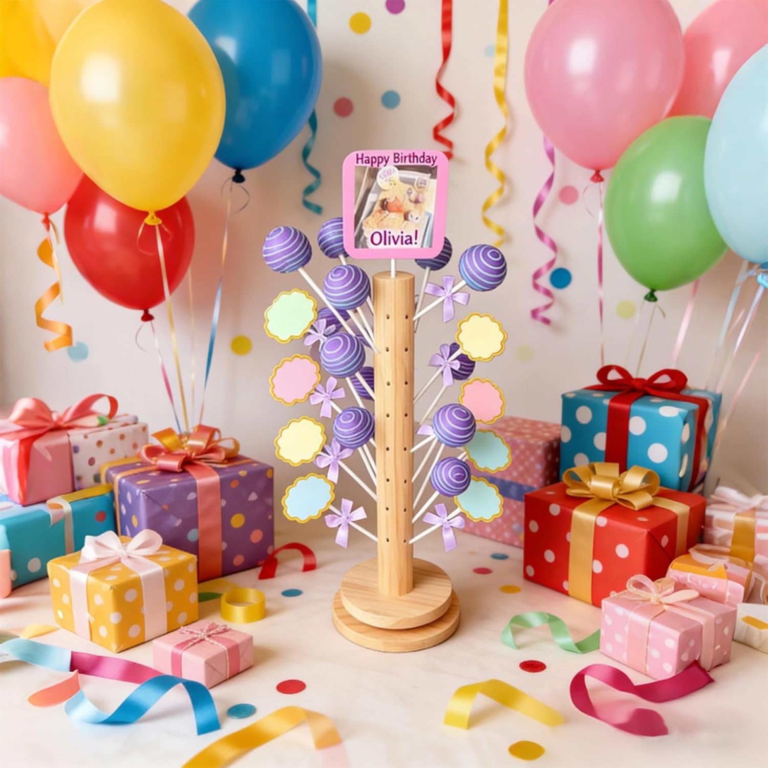 Wooden Lollipop Holder with a Spinning Base for Wedding Birthday Baby Shower Anniversaries Party(48 Holes, 1-pack)