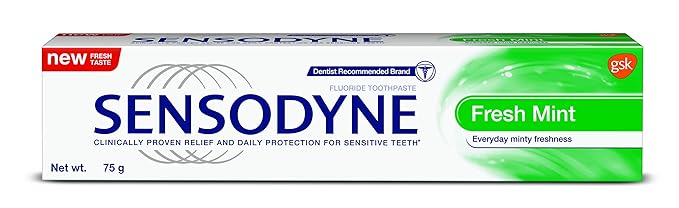 Sensodyne Toothpaste: Fresh Mint Sensitive Toothpaste for daily Sensitivity Relief protection,Dentist Recommended Brand, 75 gm