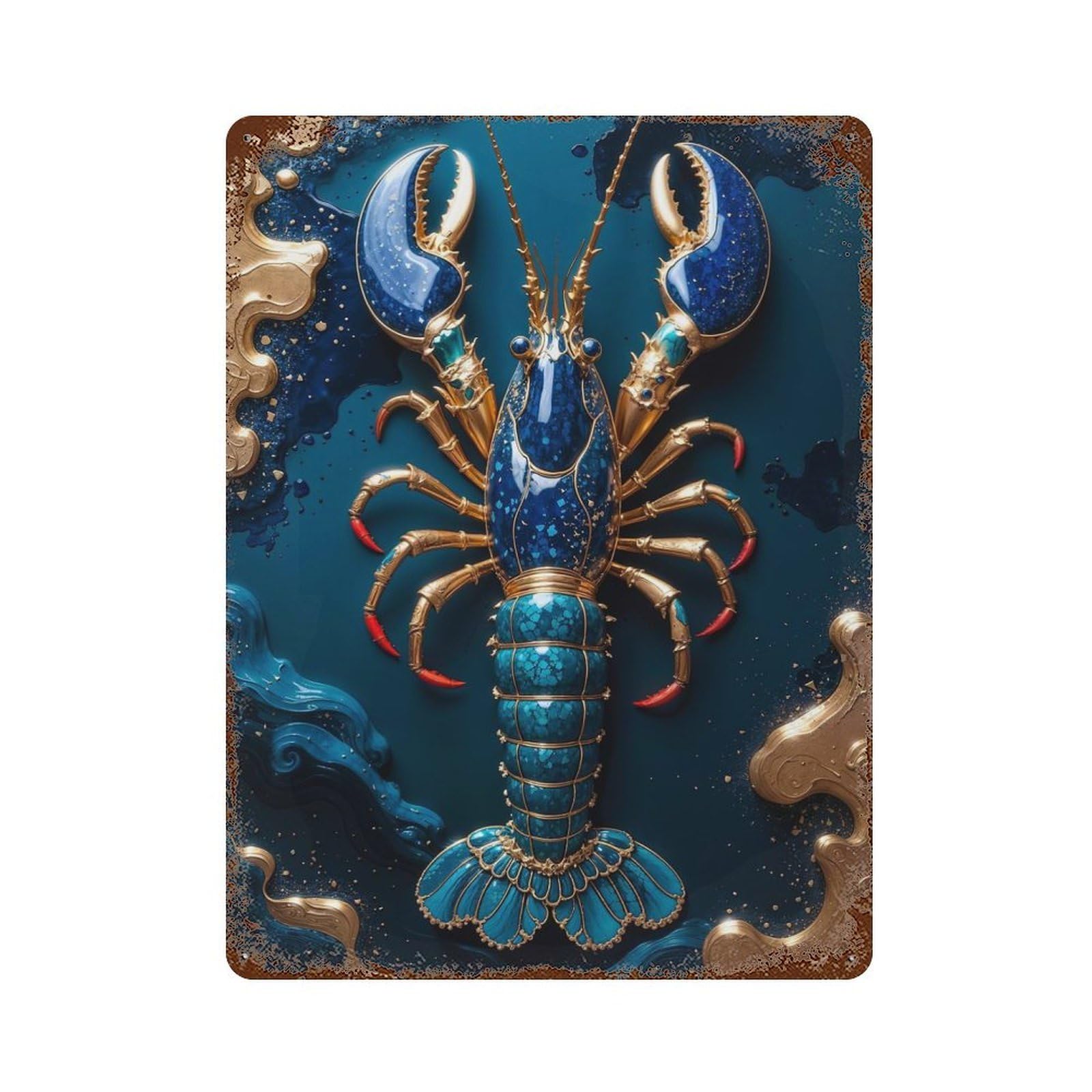Rust Effect Gold Lobster Kintsugi Art Vintage Rust Metal Sign 15.7"x11.8", Rustic Home Decor for Farmhouse, Kitchen And Entryway Decor