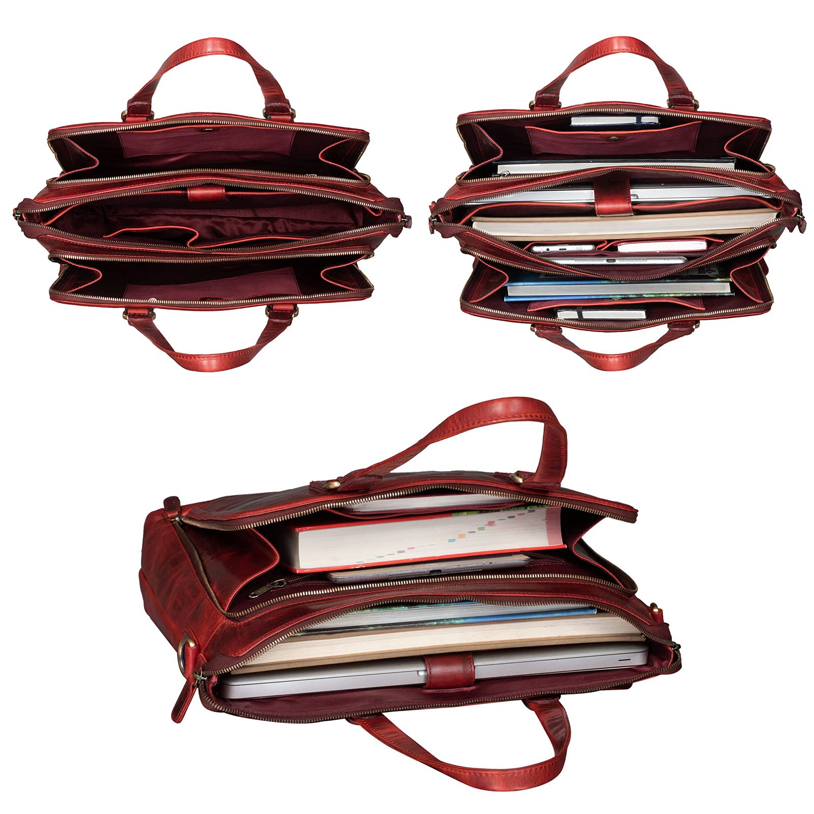 STILORD "Claire Businesstasche Damen Leder 15 Zoll Laptoptasche DIN A4 Aktentasche Umhängetasche und Handtasche Büro Farbe:kara - cognac