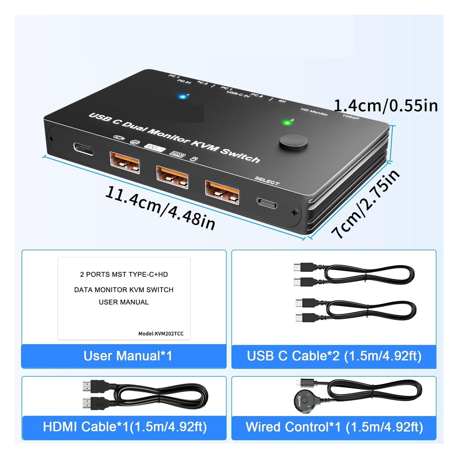 Switch KVM USB C 4K/1080P a 60 Hz, switch KVM USB C for doppio monitor