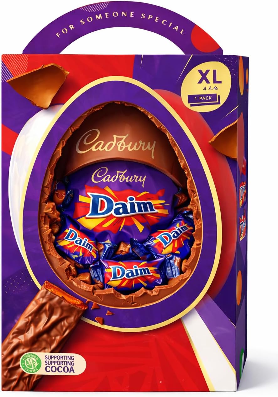 Cadbury Daim Chocolate Extra Large Easter Egg Include 1 Extra Large Egg & 1 Daim Bar Perfect For Easter Egg Hunt Great Gift For Kids & Adults