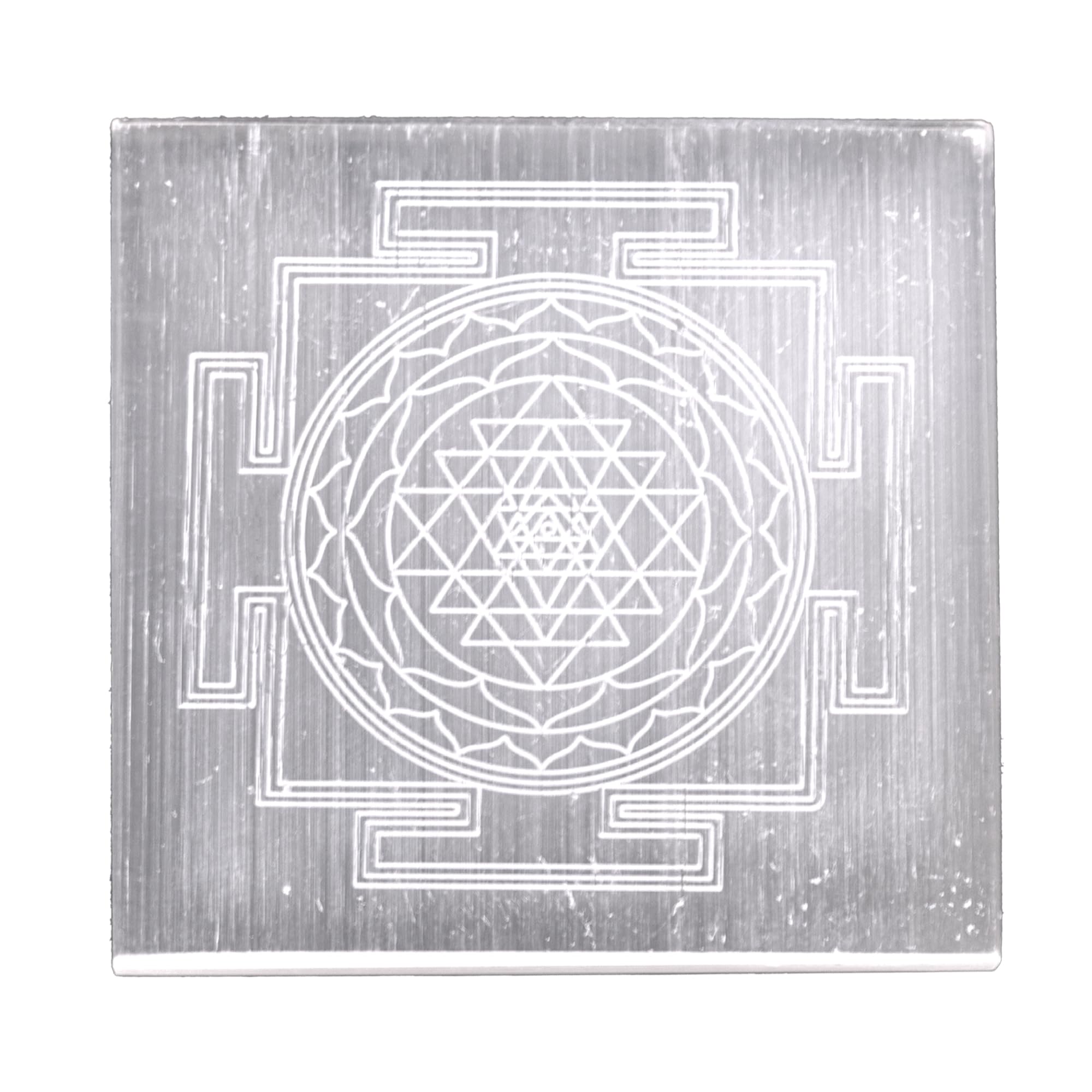 Selenite Crystal Charging Plate, 3 Inch Engraved Shri Yantra Symbol for Crystal, Gemstones Cleansing, Meditation, Pooja, Re-Energize Crystals Reiki Healing Crystal Aura Chakra (Square)