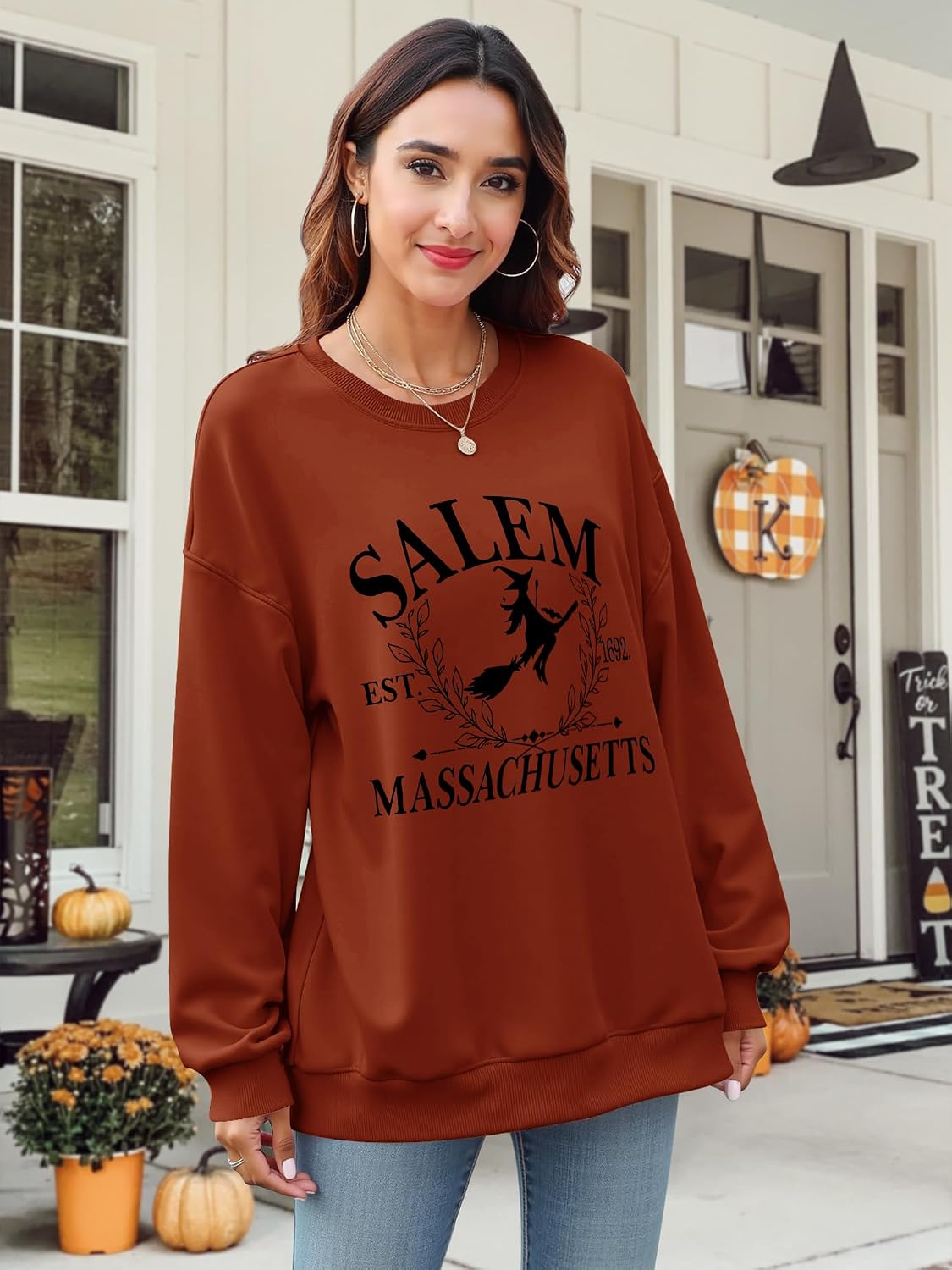 Halloween Sweatshirts For Women Oversized Salem Massachusetts Shirts Tops