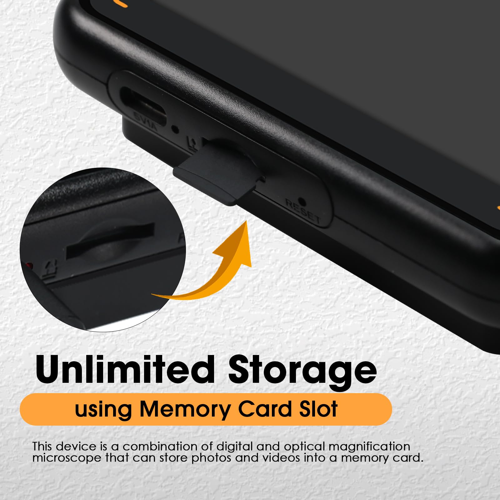 Microscopio digitale portatile 500X con schermo IPS da 3 pollici, autofocus, scheda TF da 4 GB, lente d'ingrandimento portatile USB con 8 luci LED per foto e video, registrazione e trasmissione
