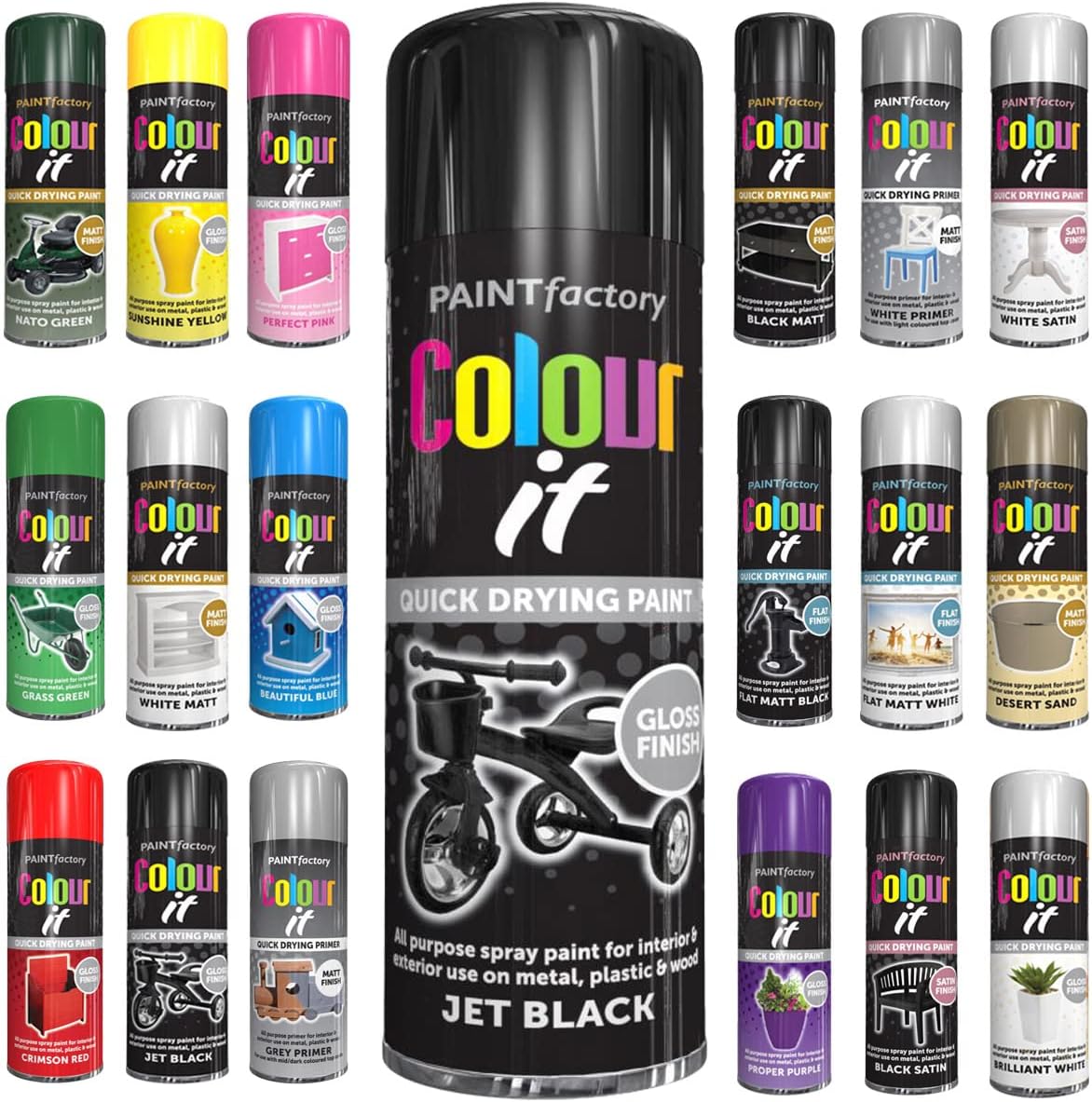 1 x All Purpose Black Gloss Aerosol Spray Paint 250ml Quick Drying Spray,Fast Dry and Excellent Coverage for Wood, Metal, Plastic and more