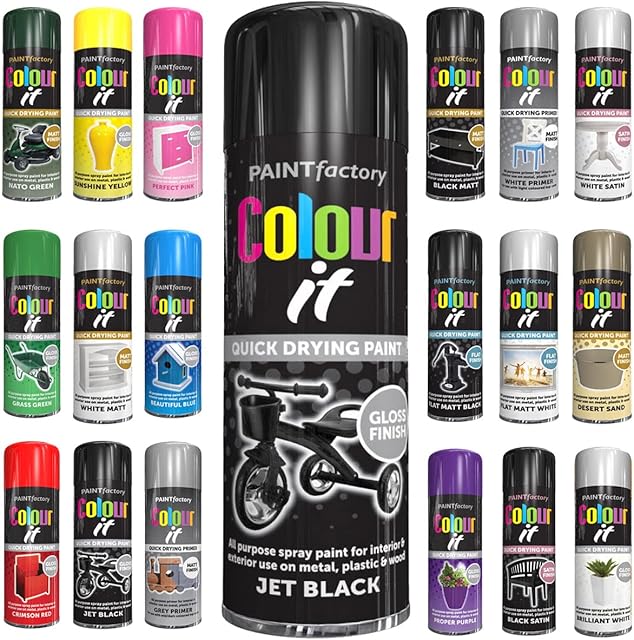 All Purpose Aerosol Spray Paint 250ml Quick Drying Spray / 1x Pair of Disposable Gloves, Fast Dry and Excellent Coverage for Wood, Metal, Plastic and more (1 x Pack, Black Gloss)