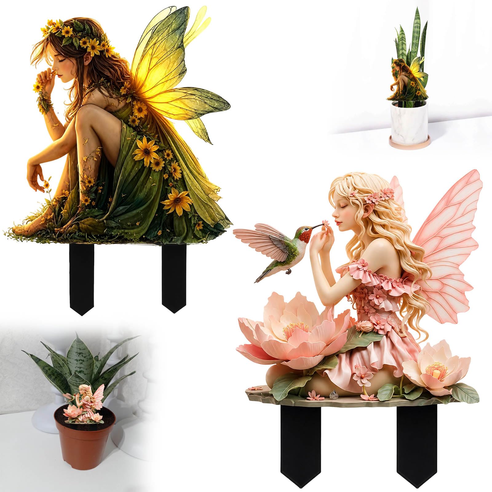 EujRcf 2 Pcs Garden Fairy Ornaments Measuring, Fairy Garden Ornaments Outdoor, Garden Fairies Outdoor Decorations, Fairy Ornaments For G-arden,Courtyards,Flower Beds,Lawns