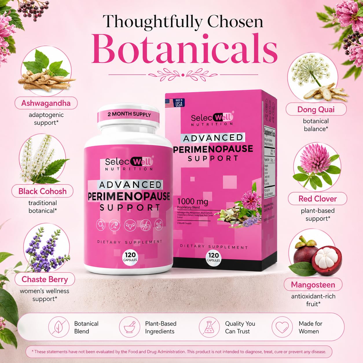 Perimenopause & Menopause Support Supplement for Women – Multi‑Symptom Relief with Black Cohosh & Red Clover Isoflavones | Ashwagandha Adaptogen & Herbal Blend | Hormone Balance Support | 120 Capsules — Amazon image 3
