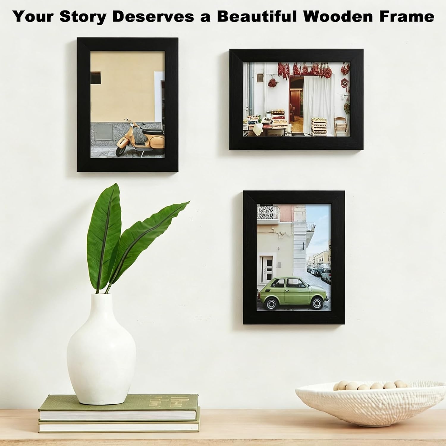 RPJC 5x7 Solid Wood Picture Frame with Real Glass Cover Black
