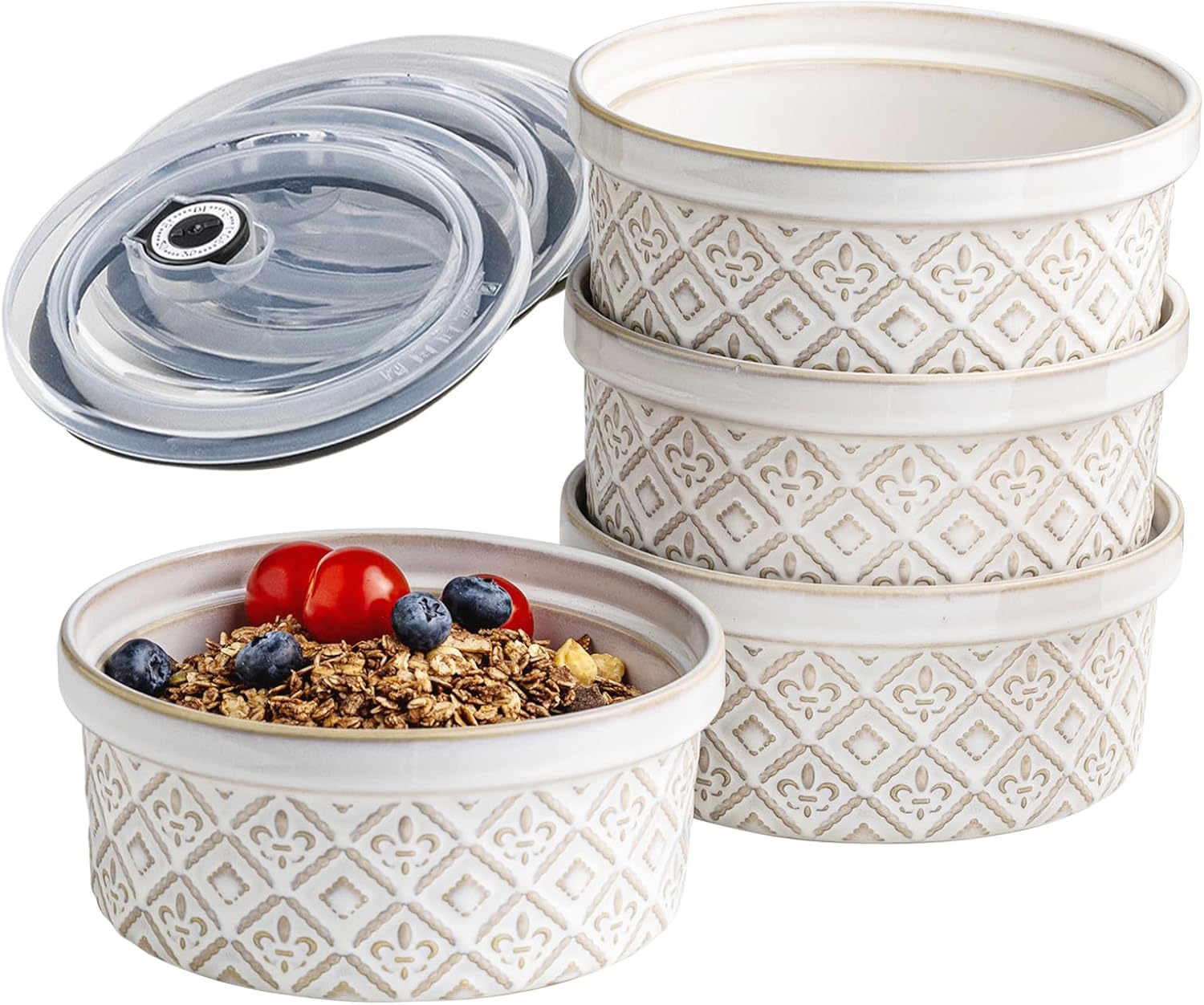 28 Oz + 12/16/28/40 Oz Cereal Bowls Set with Lids, Ceramic Salad Bowls for Kitchen, Preparing, Camping, Office Lunch