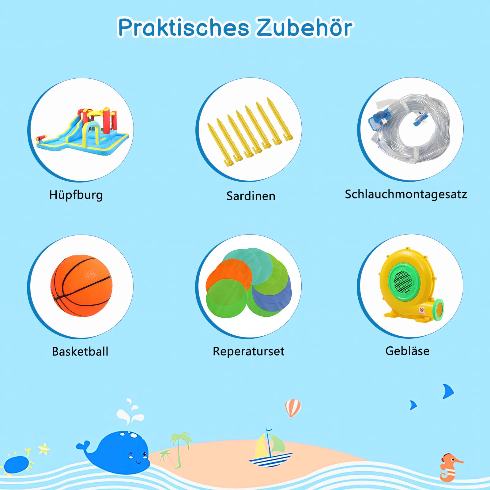 LEADZM Hüpfburg mit Gebläse, Großer Hüpfburg Kinder mit Trocken oder Wasserrutsche, Kletterwand, Schwimmbad, Geeignet für 3 Kinder von 3–10 Jahren, 465 x 365 x 195 cm