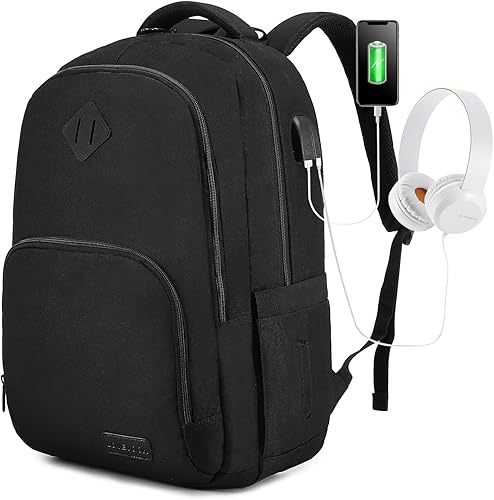 LOVEVOOK Mochila para laptop, mochila de viaje resistente al agua para mujeres y hombres, mochila escolar universitaria para estudiantes, Negro, 17