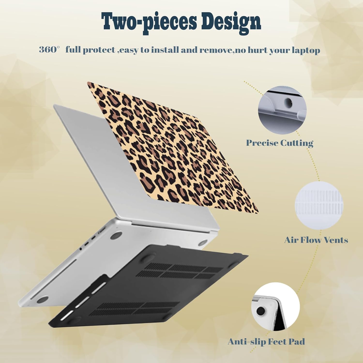 Hard Shell for MacBook Air 13 inch Case M1 2020 2019 2018 A2337 A2179 A1932 with 13.3" Retina Display,Laptop Cover & Portable Laptop Sleeve & Keyboard Cover,Brown Leopard Print