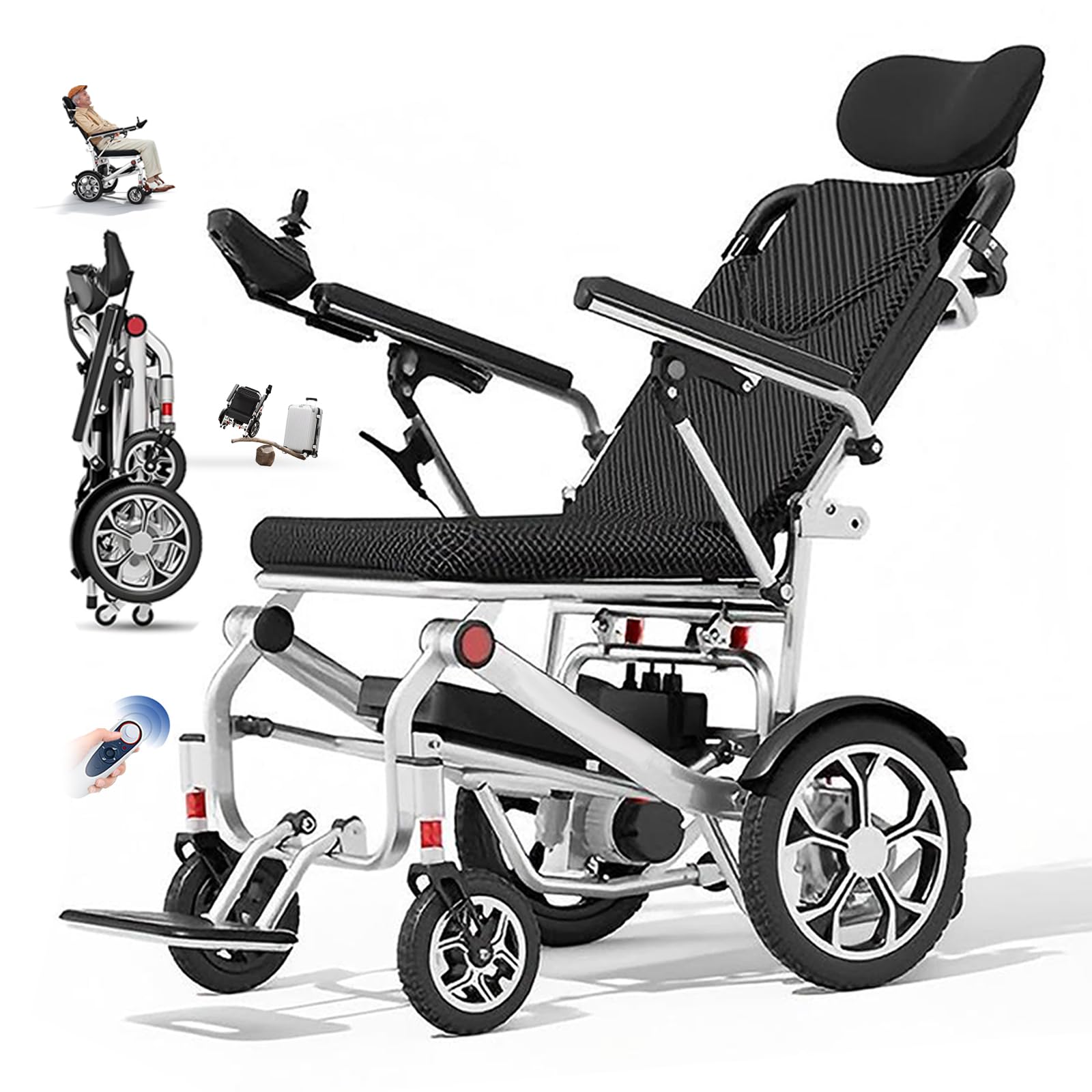 Silla de ruedas eléctrica plegable ligera con mando a distancia, 15,9 kg, motor de 400 W, alcance de 25 – 50 km, capacidad de carga de 150 kg, para personas mayores y discapacidades, viajes y todo