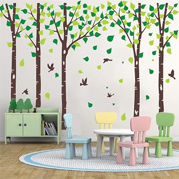 Giant Tree Wall Decals Birch Tree Wall Decals Forest Tree Wall Stickers for Nursery Kids Bedroom Living Room Classroom Wall Decoration Removable Vinyl Mural Wall Art