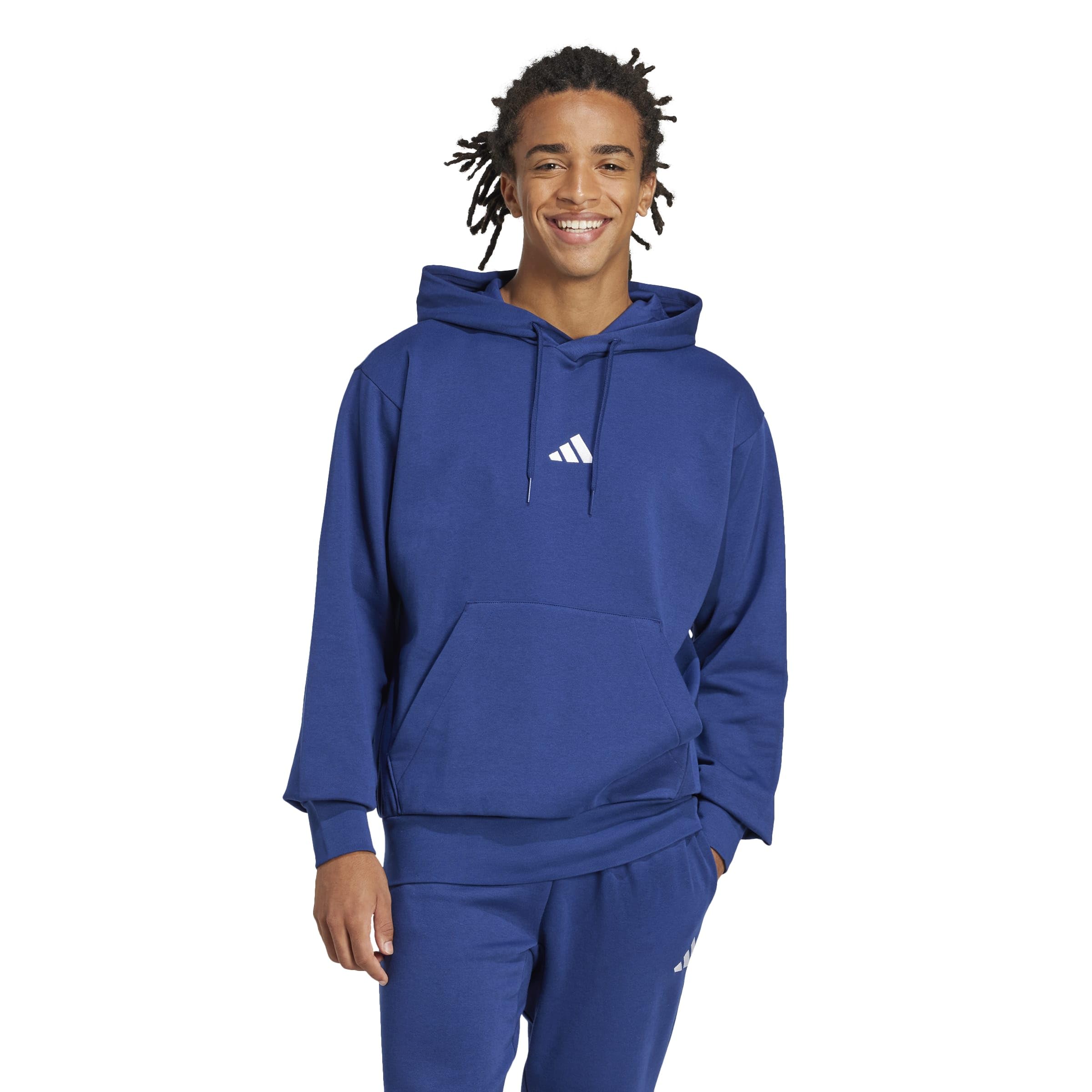 adidas Mężczyźni ESSENTIALS FEELCOZY FLEECE HOODIE, dark blue/white, L