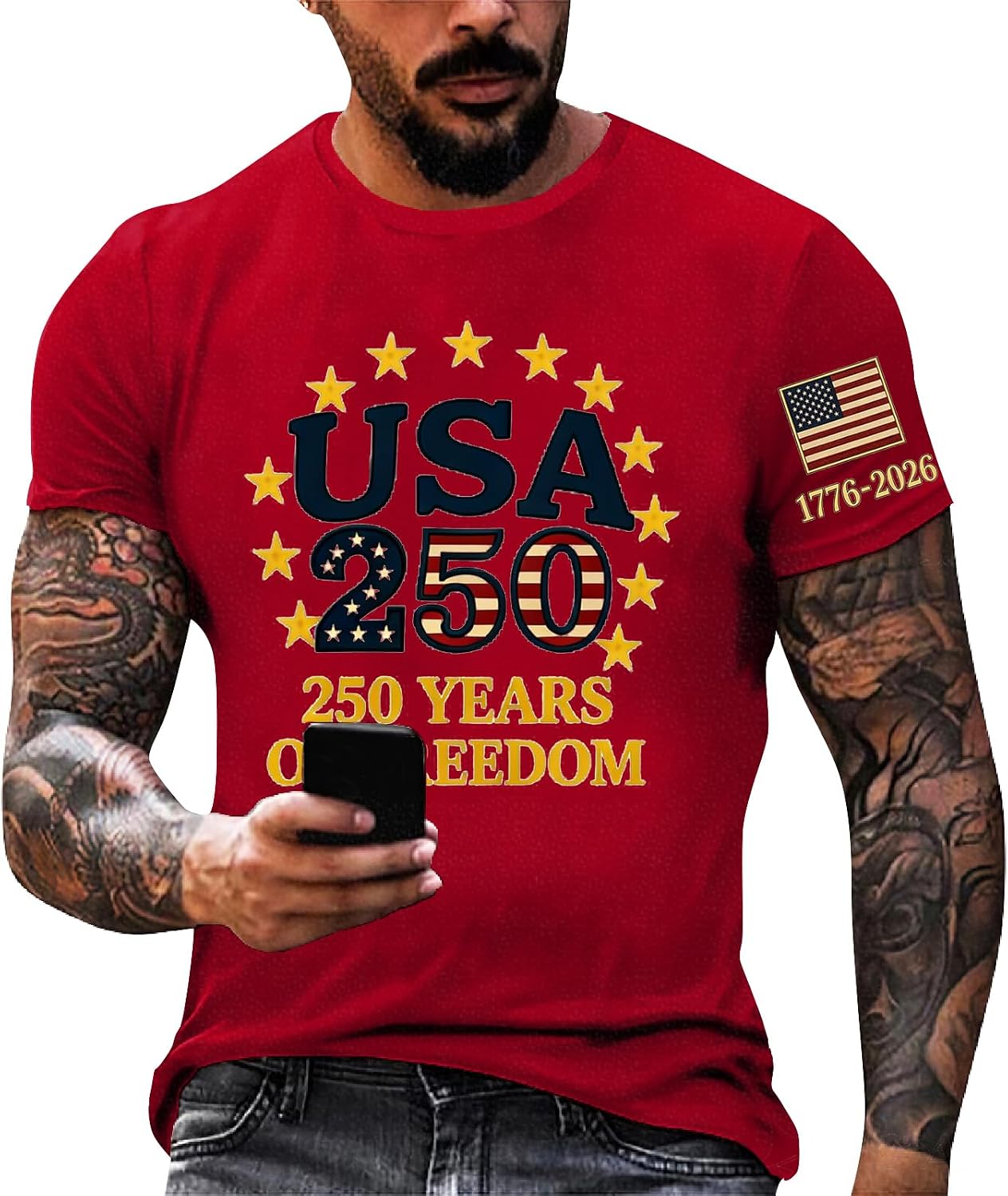 Ymosrh American Flag Shirt Men - Short Sleeve Print Athletic Workout Active T Shirts Mens Fashion T-Shirt Tee Shirts Casual Man Clothes Camisa para Hombre (M - Red)