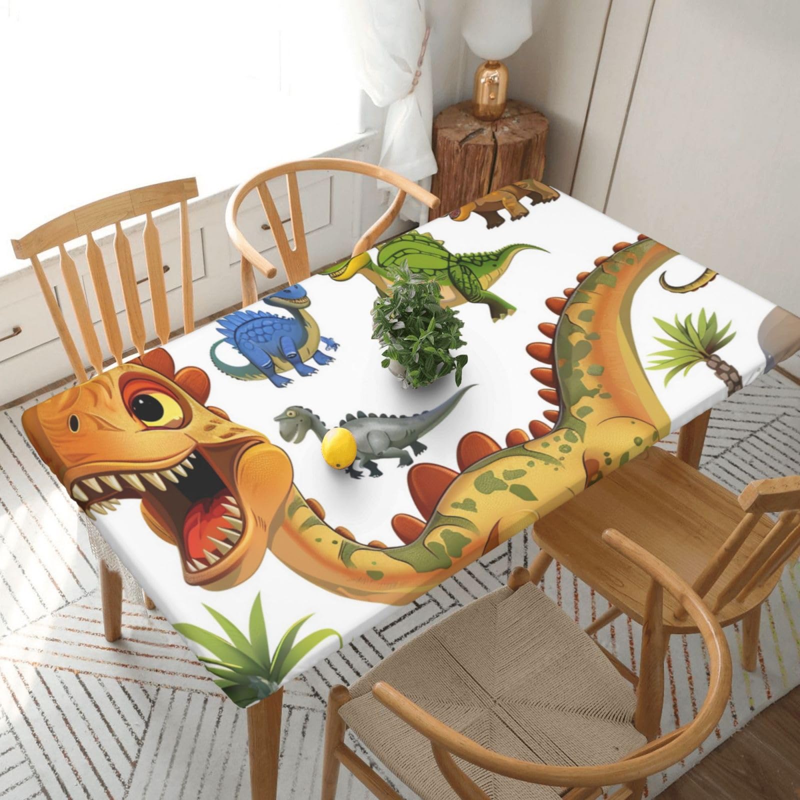 WPKJU Cartoon Dinosaur Images Printed Tablecloths 5ft Rectangular Table Covers Washable Polyester Decorative Table Cloth for Dining Table Picnic Wedding