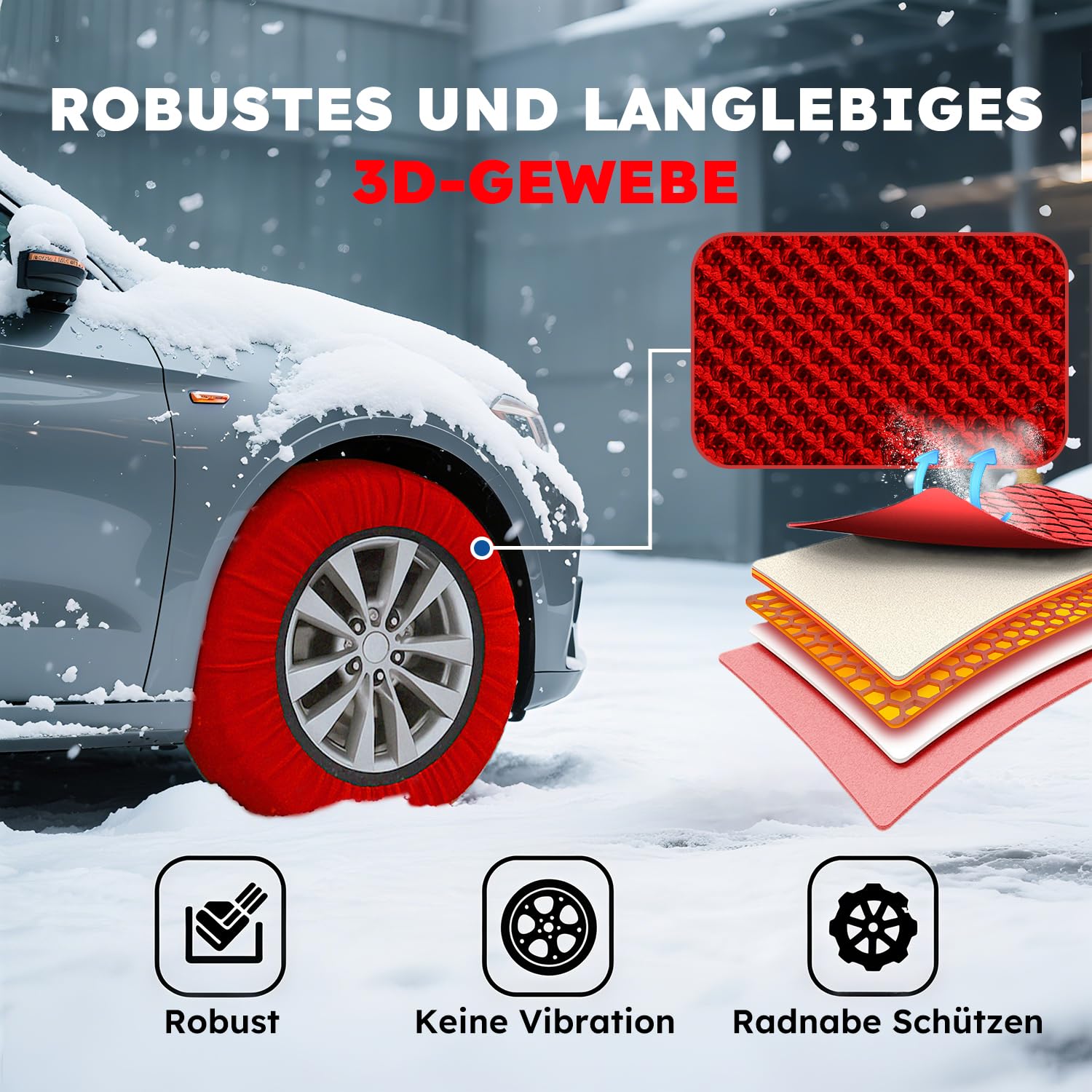Cadenas de Nieve para Coche, Juego de 2, 6 Tamaños (L)