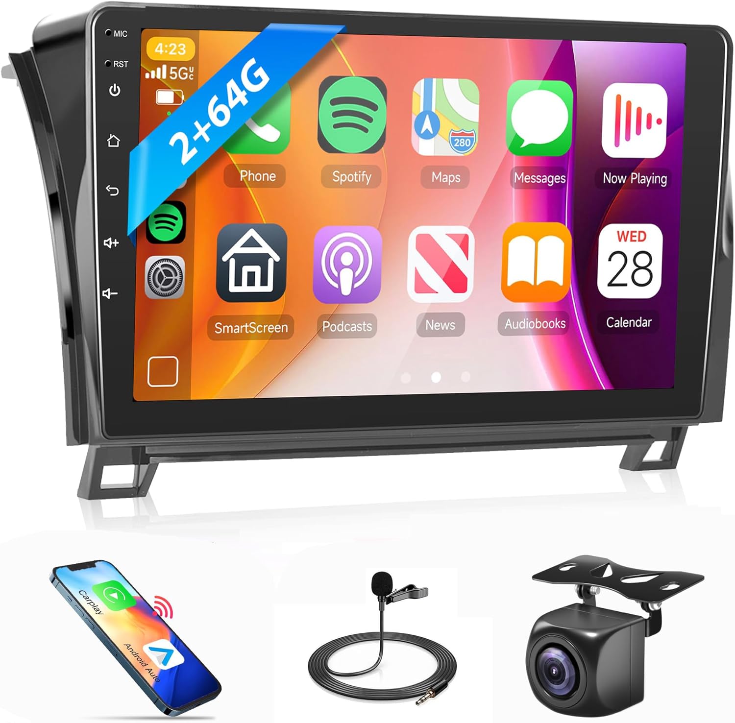 Rimoody Wireless Carplay Car Radio for Toyota Tundra 2007-2013 2G+64G Android 13 Car Stereo for Toyota Sequoia 2008-2018, 10.1'' Touch Screen GPS Navigation WiFi Android auto Bluetooth Backup Camera