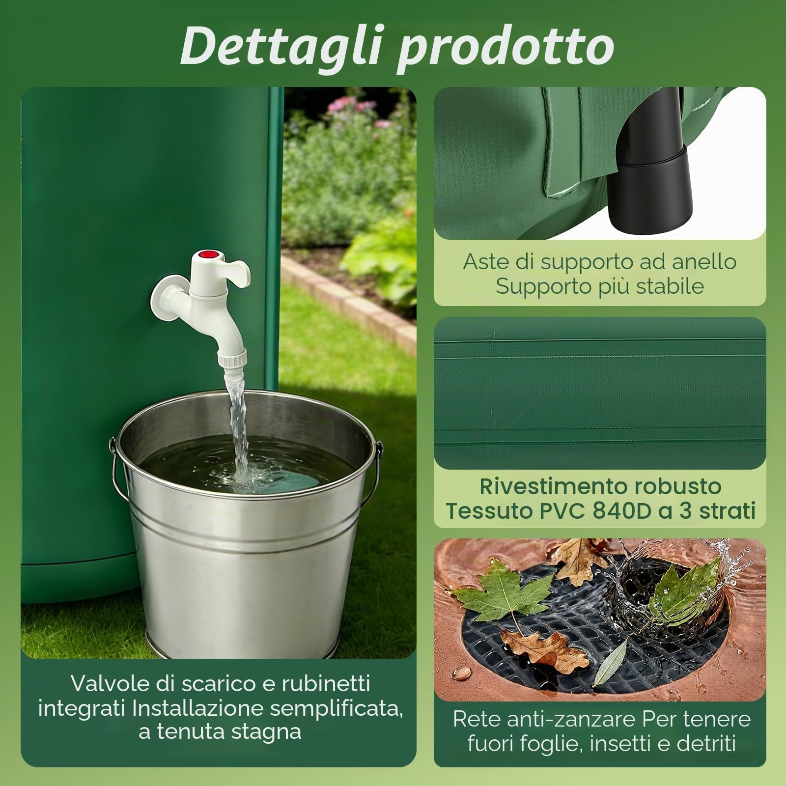 Cisterna pieghevole da 200 litri, a forma di fiore, serbatoio dell'acqua piovana con rubinetto, serbatoio dell'acqua piovana impermeabile con tappo e kit di troppopieno, serbatoio d'acqua da giardino