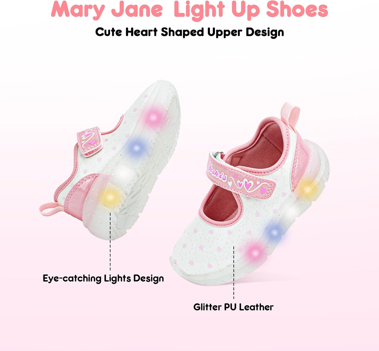 YESKIS Toddler Girls Mary Jane Dress Shoes Kids Light Up Ballet Flats Led Flashing Non-Slip Party School Shoe for Toddler and Little Kid