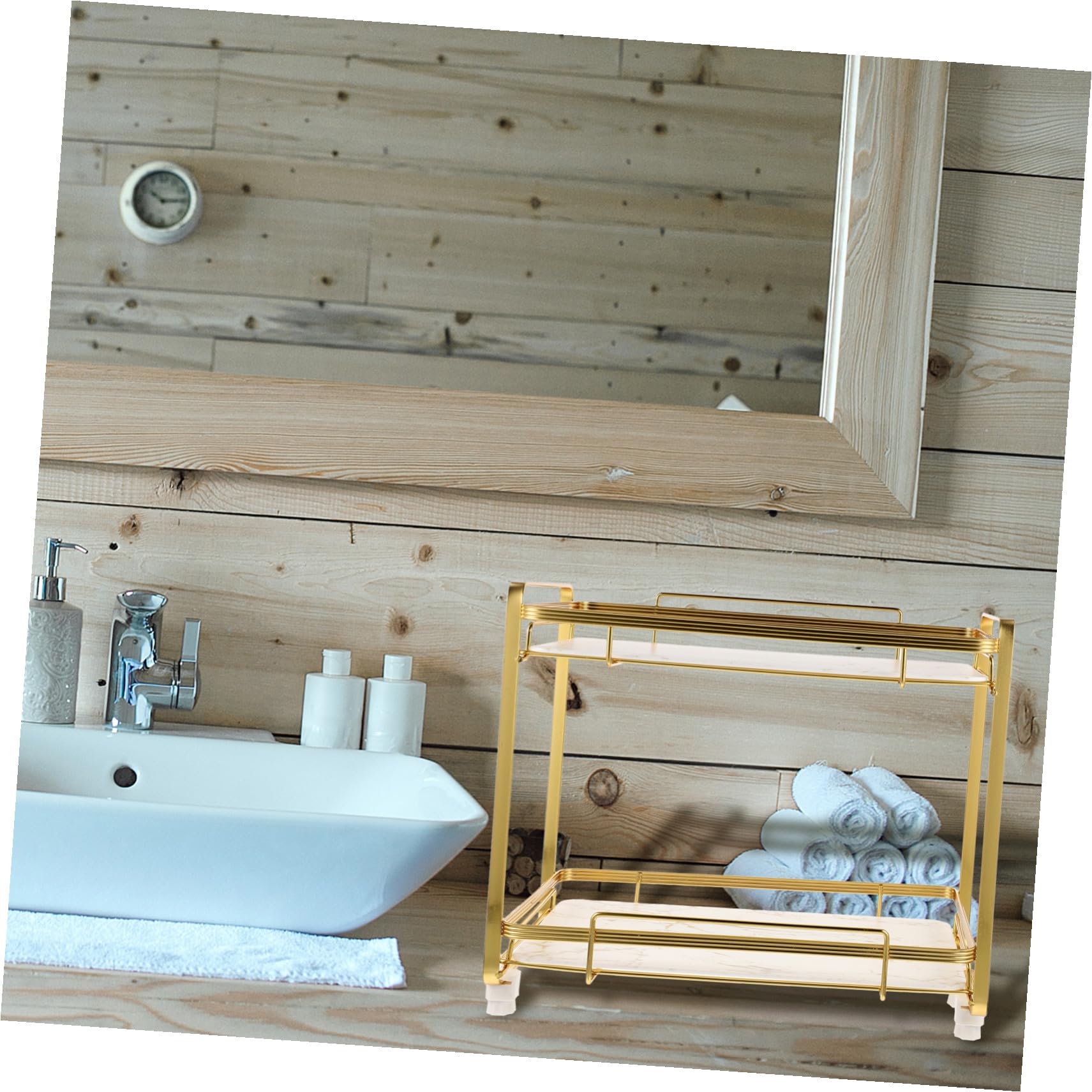 Mensola da Bagno Doppio Effetto Marmo Organizer per Cosmetici e Prodotti per l'Igiene Personale Ripiano Stabile e Facile da Installare per Cucina e Bagno