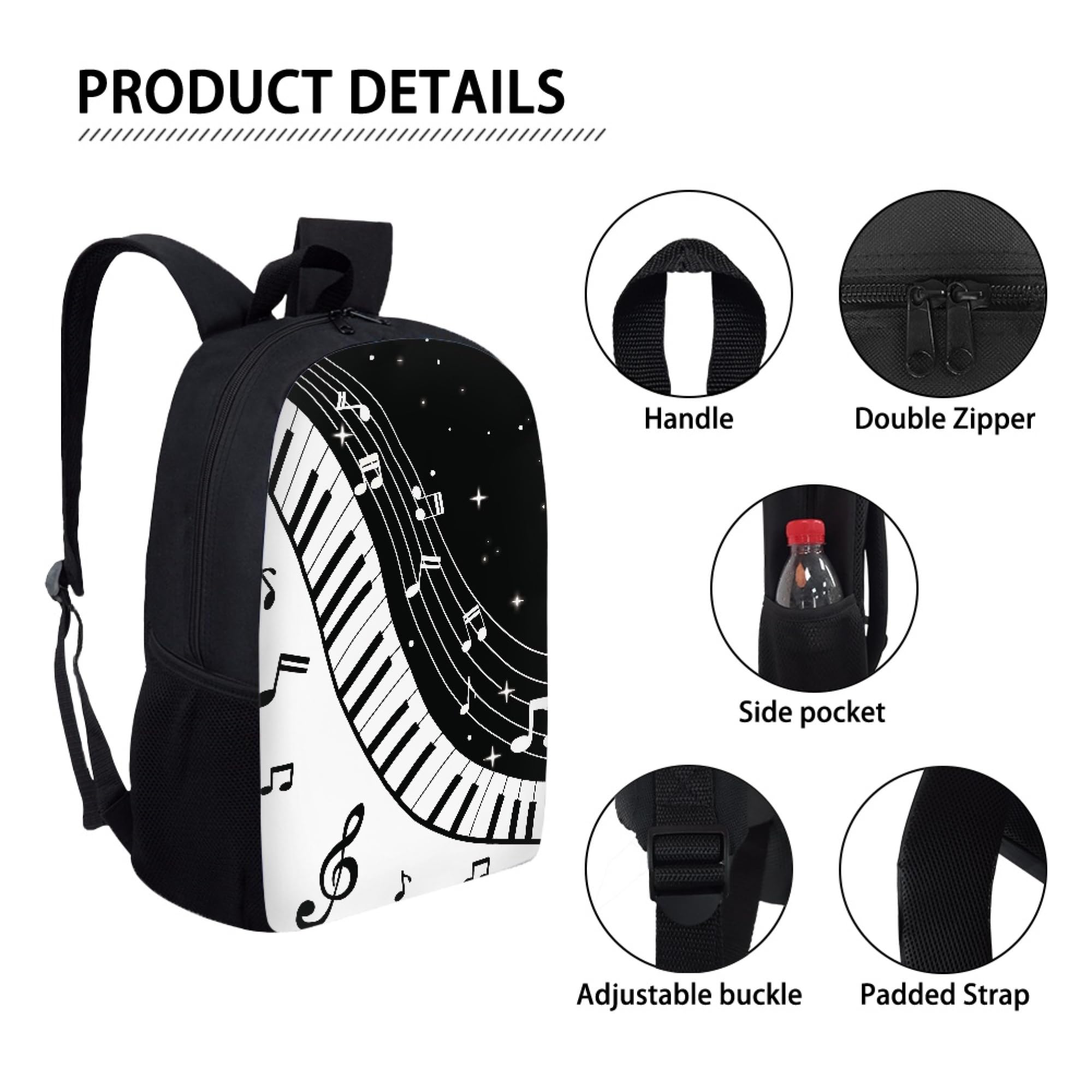 Belidome Custom Backpack with Name, Piano Key Music Notes Printed, School Book Bag Rucksack Daypack for Kids Boy Girl, Back to School Personalized Gifts