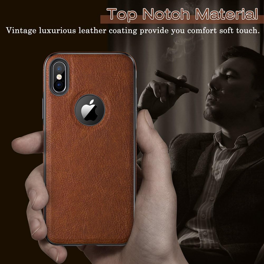 LOHASIC for iPhone Xs Case, iPhone X Case Slim Thin Premium Leather Luxury PU Soft Flexible Bumper Anti-Slip Grip Scratch Resistant Protective Cover for Apple iPhone X XS New Version (2018) - Brown